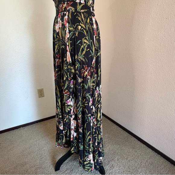 Anthropologie Maeve Gabriela Black Floral Ruffle Faux Wrap Dress, Size Medium - Picture 8 of 12
